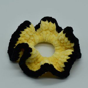 Handcrafted Yellow and black Chenille crochet scrunchie